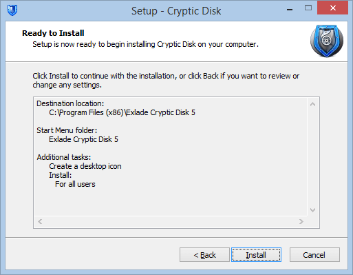 Summary of the installation settings before installing