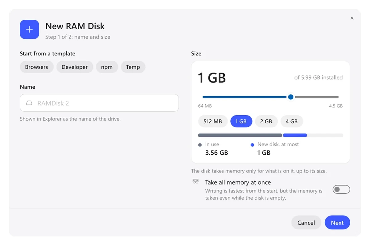 Exlade RamDisk - creating a disk and templates