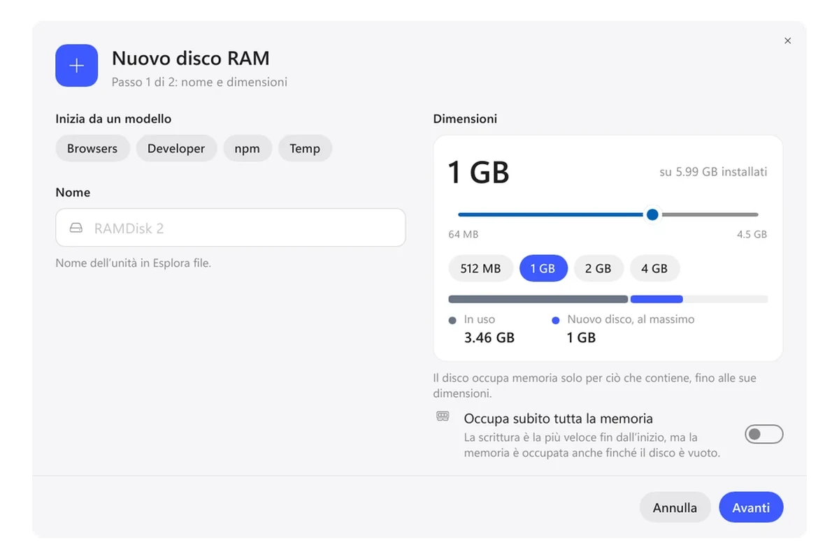 Exlade RamDisk - creazione di un disco e modelli