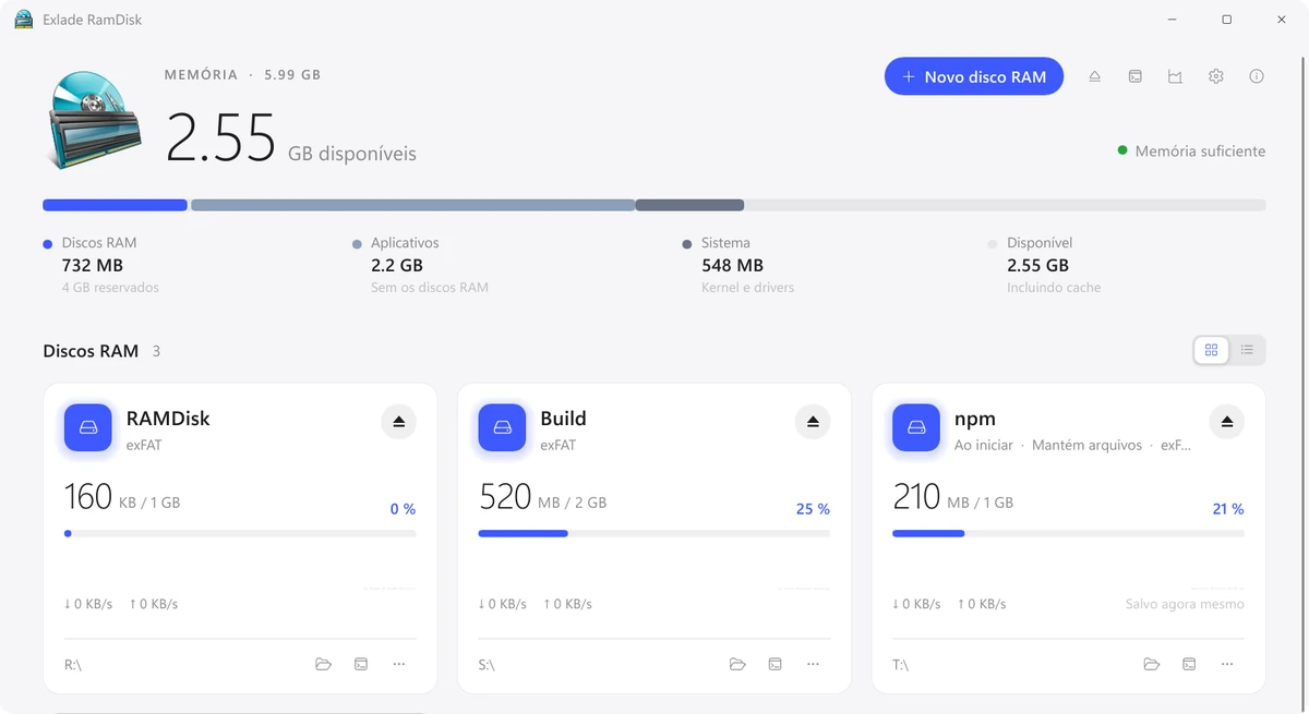 Exlade RamDisk: disco RAM para Windows 11, macOS e Linux